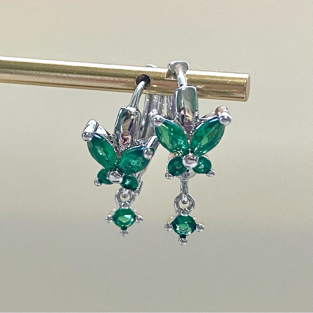 Emerald green butterfly hoop earrings